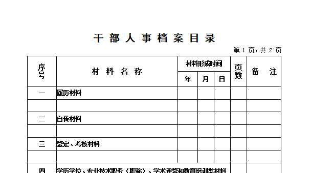 干部人事档案目录导入模板